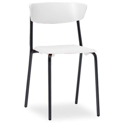 Kit 02 Cadeiras Fixa Base Preta Empilhável Bit  F02 Branco - Lyam Decor