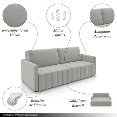 Sofá-Cama Decorativo Retrátil Thanos 2 Lugares 192cm Veludo Cinza G45 - Gran Belo