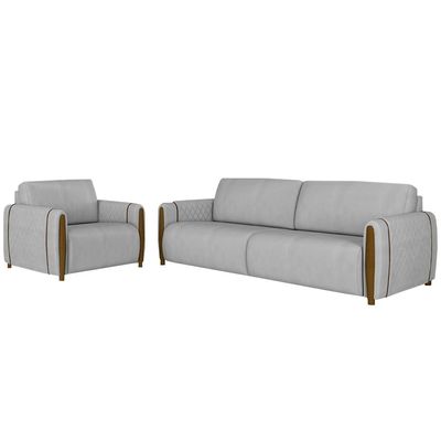 Conjunto Decorativo Poltrona e Sofá 223cm Maceió Veludo Cinza - Gran Belo