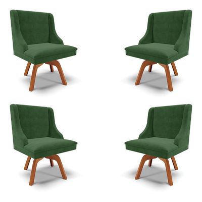 Kit 4 Cadeiras Decorativas Sala de Jantar Base Giratória de Madeira Firenze Suede Verde Esmeralda/Natural G19 - Gran Belo