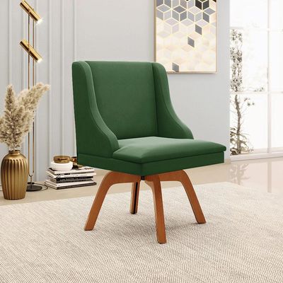Kit 4 Cadeiras Decorativas Sala de Jantar Base Giratória de Madeira Firenze Suede Verde Esmeralda/Natural G19 - Gran Belo