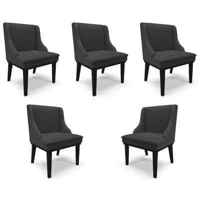 Kit 5 Cadeiras Decorativas Sala de Jantar Base Fixa de Madeira Firenze PU Preto Fosco G19 - Gran Belo