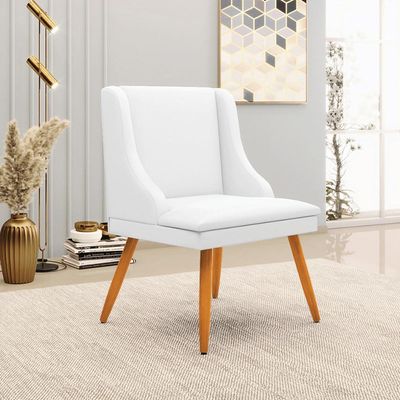 Kit 4 Cadeiras Decorativas Sala de Jantar Pés Palito de Madeira Firenze PU Branco Fosco/Natural G19 - Gran Belo