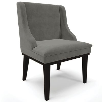 Cadeira Decorativa Sala de Jantar Base Fixa de Madeira Firenze Suede Grafite/Preto G19 - Gran Belo