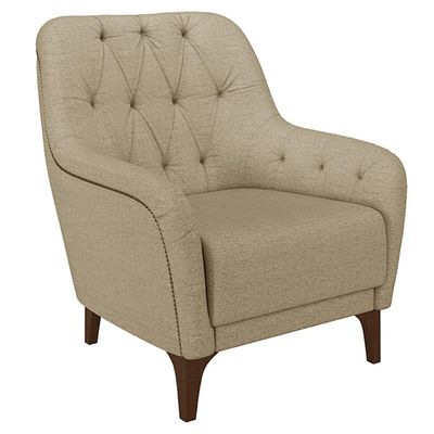 Kit 2 Poltronas Decorativas Pés em Madeira Petra Linho Bege - Gran Belo