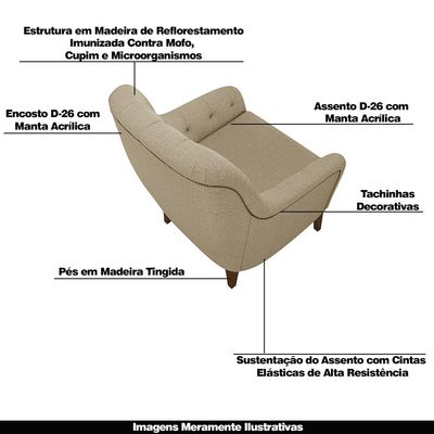 Kit 2 Poltronas Decorativas Pés em Madeira Petra Linho Bege - Gran Belo