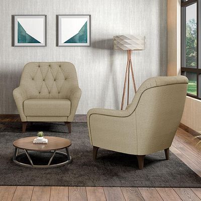 Kit 2 Poltronas Decorativas Pés em Madeira Petra Linho Bege - Gran Belo