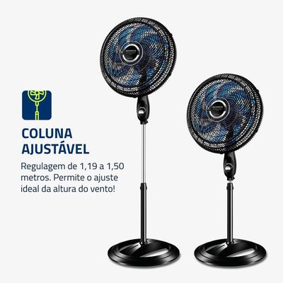 Ventilador De Coluna Mondial 40cm Super Turbo 8 Pás VTX-40C-Crystal Preto Azul 220V