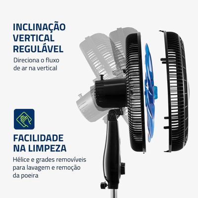 Ventilador De Coluna Mondial 40cm Super Turbo 8 Pás VTX-40C-Crystal Preto Azul 220V