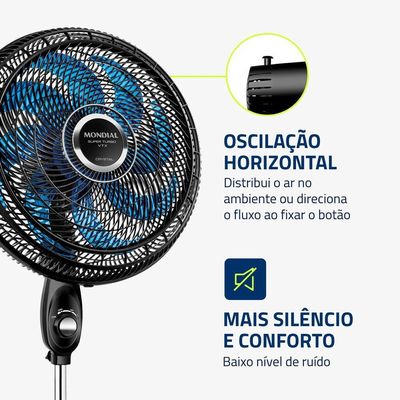 Ventilador De Coluna Mondial 40cm Super Turbo 8 Pás VTX-40C-Crystal Preto Azul 220V