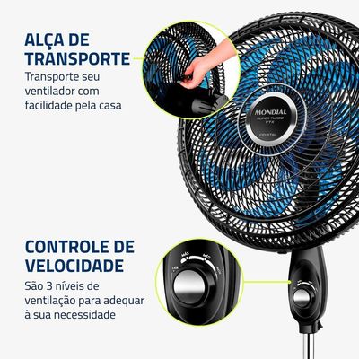 Ventilador De Coluna Mondial 40cm Super Turbo 8 Pás VTX-40C-Crystal Preto Azul 220V