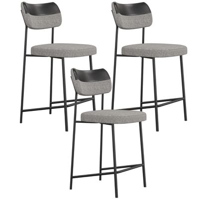 Kit 03 Banquetas Baixa Bar Cozinha Sala Jantar Preto Melina L02 Couríssimo Preto Linho Cinza - Lyam Decor