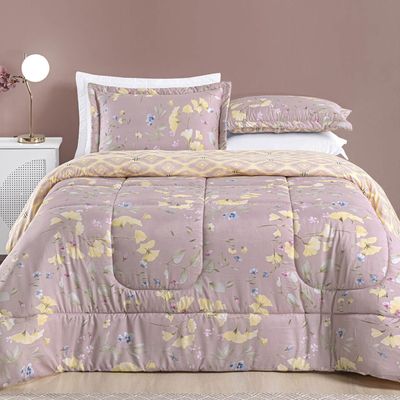 Edredom Ayla Casal Queen Tecido Dupla Face Microfibra  03 Peças - Lavanda Floral
