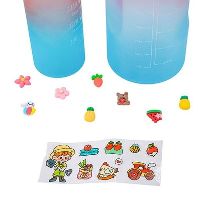 Garrafa Galão De Agua 2l E 900ml Degrade Com Figurinhas Adesivos 3d Tampa Rosa