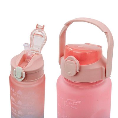 Garrafa Galão De Agua 2l E 900ml Degrade Com Figurinhas Adesivos 3d Tampa Rosa