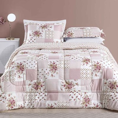 Edredom Ayla Casal King Tecido Dupla Face Microfibra 03 Peças - Rosa Floral Matura