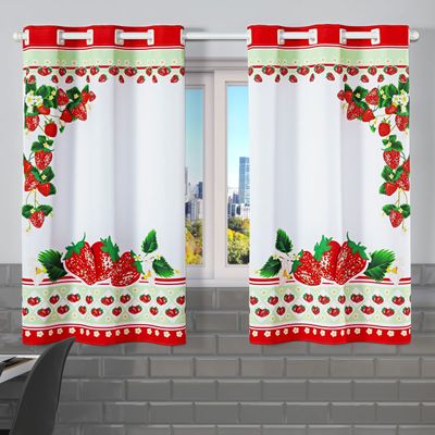 Cortina Gourmet Varão Cozinha Tecido Oxford 2,00m X 1,30m - Morangos Vermelha