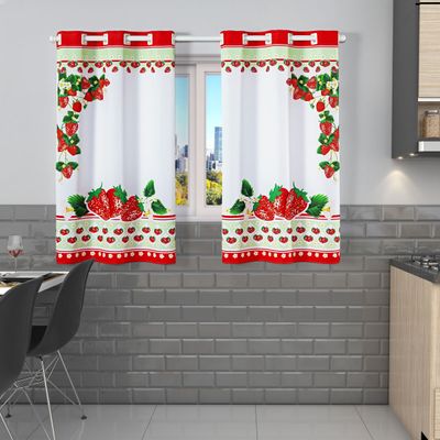 Cortina Gourmet Varão Cozinha Tecido Oxford 2,00m X 1,30m - Morangos Vermelha