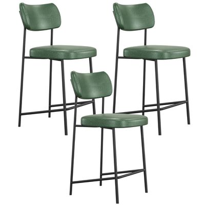 Kit 03 Banquetas Baixa Bar Cozinha Sala De Jantar Preto Melina L02 Couríssimo Verde - Lyam Decor