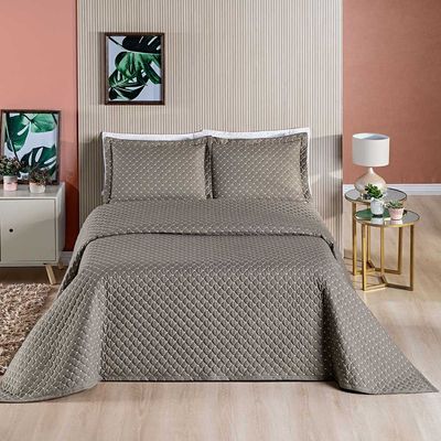 Kit Cobre Leito Espanha Casal Queen 03 Peças Micropercal 200 Fios Matelado White Line - Camafeu Bege