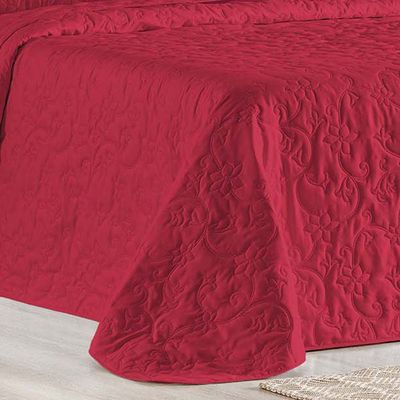 Kit Cobre Leito Colcha Celeste Queen 3 Peças Matelado Floral 180 Fios - Vermelho