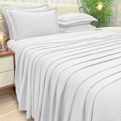 Kit Cobre Leito Colcha Jade King 3 Peças Percal 300 Fios Clássico - Branco - 100% Poliéster