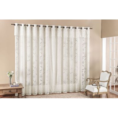 Cortina Luna 4,00m x 2,50m Palha Tecido Renda Floral Leve Para Sala ou Quarto