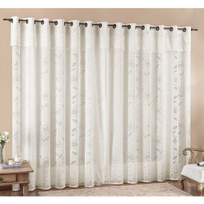Cortina Luna 4,00m x 2,50m Palha Tecido Renda Floral Leve Para Sala ou Quarto