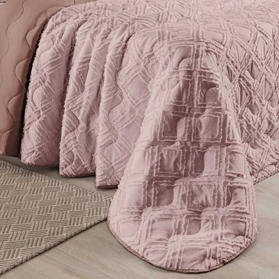 Kit Cobre Leito Colcha Katarine King 03 Peças Dupla Face MicroPercal 300 Fios Detalhado - Rosê
