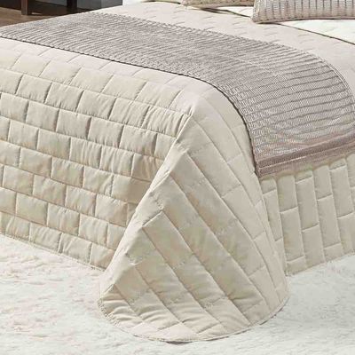 Kit Cobre Leito Colcha Luxo Queen 10 Peças MicroPercal 200 Fios Dupla Face Xale Brilhante - Bege