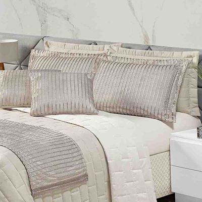 Kit Cobre Leito Colcha Luxo Queen 10 Peças MicroPercal 200 Fios Dupla Face Xale Brilhante - Bege