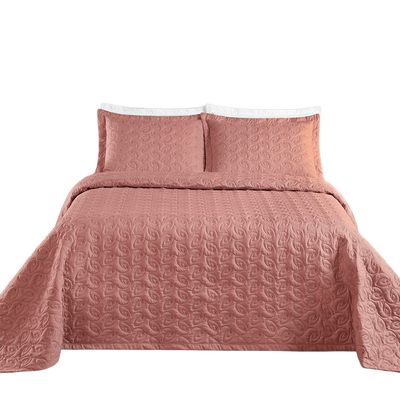 Kit Cobre Leito Colcha Tendência King 3 Peças MicroPercal 200 Fios Bordado Premium - Rosê