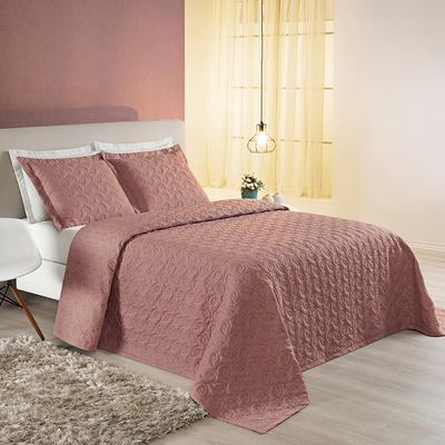 Kit Cobre Leito Colcha Tendência King 3 Peças MicroPercal 200 Fios Bordado Premium - Rosê