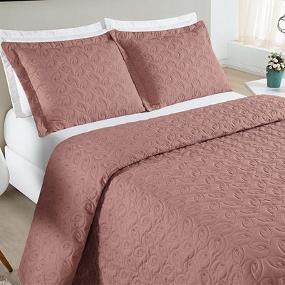 Kit Cobre Leito Colcha Tendência King 3 Peças MicroPercal 200 Fios Bordado Premium - Rosê