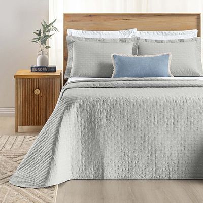 Kit Cobre Leito Colcha Quality King 3 Peças Percale 200 Fios Bordado - Cinza