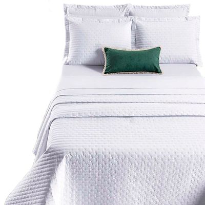 Kit Cobre Leito Colcha Quality King 3 Peças Percale 200 Fios Bordado - Branco