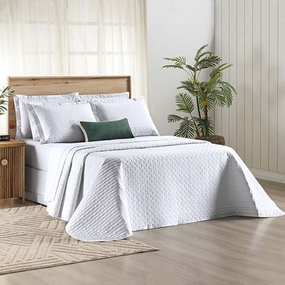 Kit Cobre Leito Colcha Quality King 3 Peças Percale 200 Fios Bordado - Branco