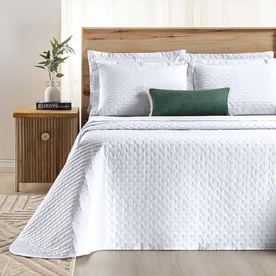 Kit Cobre Leito Colcha Quality King 3 Peças Percale 200 Fios Bordado - Branco