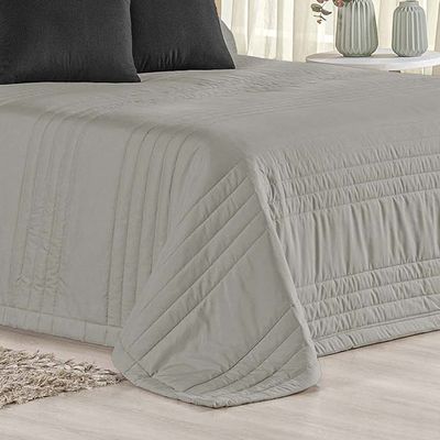 Kit Cobre Leito Colcha Dobby King 3 Peças Matelado 180 Fios - Cinza
