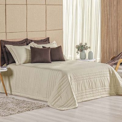 Kit Cobre Leito Colcha Dobby King 3 Peças Matelado 180 Fios - Cáqui