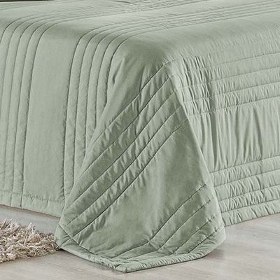 Kit Cobre Leito Colcha Dobby King 3 Peças Matelado 180 Fios - Verde Malva