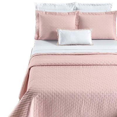 Kit Cobre Leito Colcha Quality King 3 Peças Percale 200 Fios Bordado - Rosa