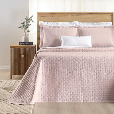 Kit Cobre Leito Colcha Quality King 3 Peças Percale 200 Fios Bordado - Rosa