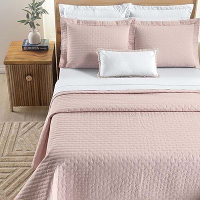 Kit Cobre Leito Colcha Quality King 3 Peças Percale 200 Fios Bordado - Rosa