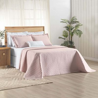 Kit Cobre Leito Colcha Quality King 3 Peças Percale 200 Fios Bordado - Rosa