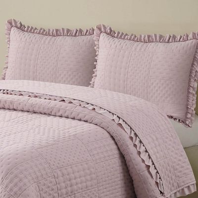 Kit Cobre Leito Colcha Allegra King 3 Peças Percal 300 Fios C/ Babado - Rose