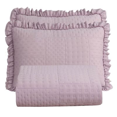 Kit Cobre Leito Colcha Allegra King 3 Peças Percal 300 Fios C/ Babado - Rose