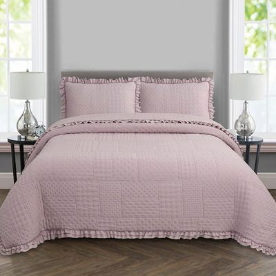 Kit Cobre Leito Colcha Allegra King 3 Peças Percal 300 Fios C/ Babado - Rose