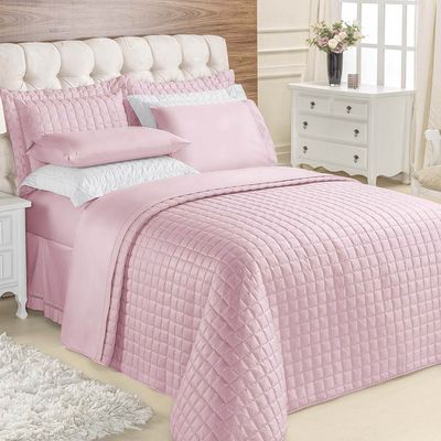 Kit Cobre Leito Colcha Veneza King 3 Peças Hipercal 180 Fios - Rose