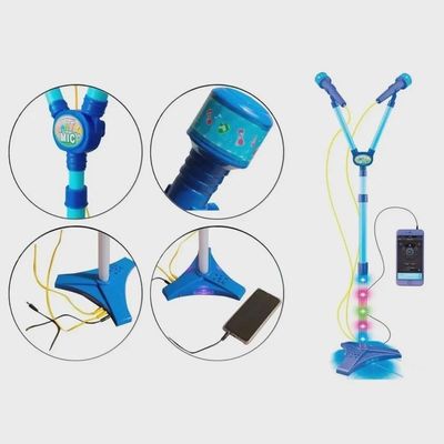 Microfone Infantil Pedestal Karaoke Duplo Rock Star Amplificador Musical Conecta Celular Mp3 Luz